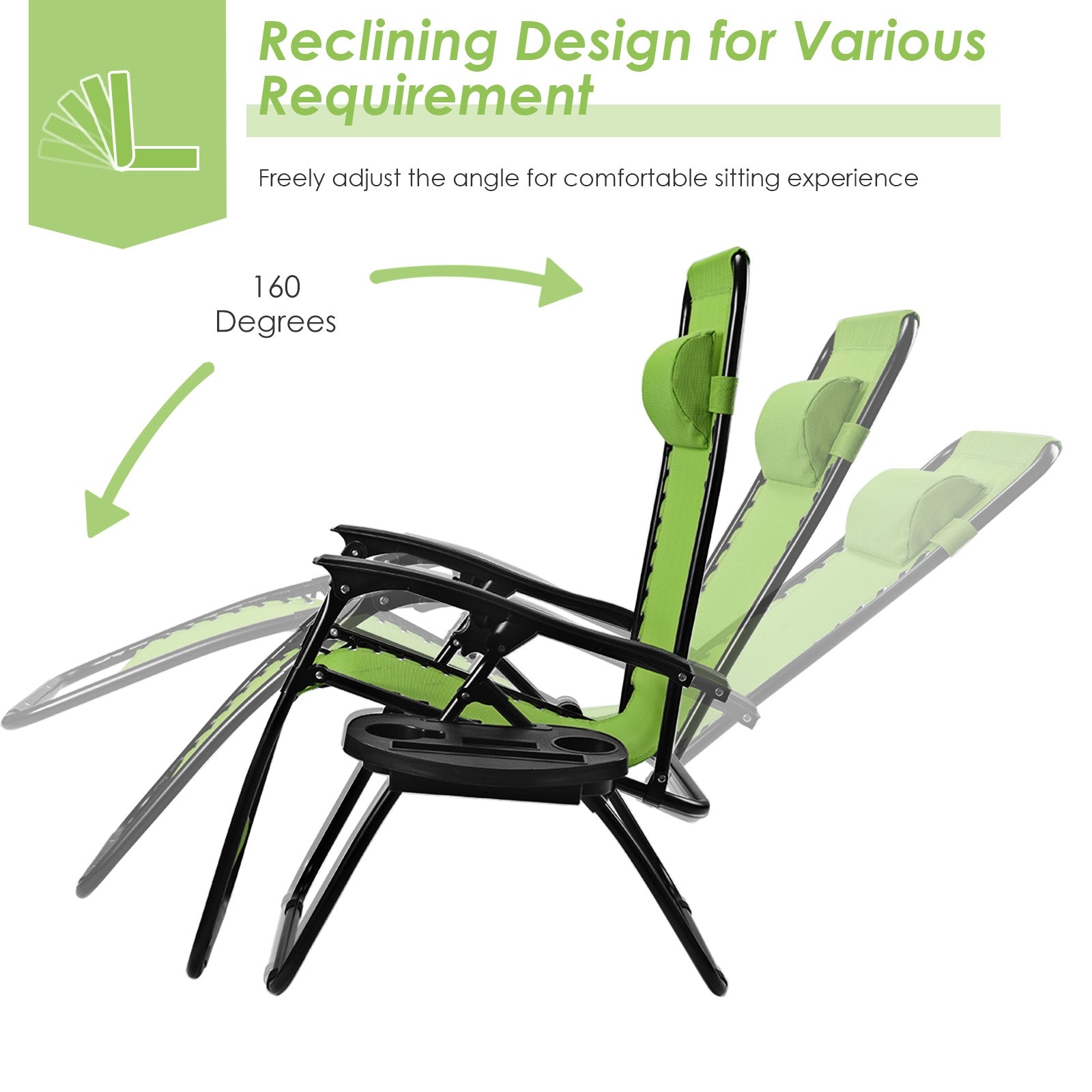 Outdoor Folding Zero Gravity Reclining Lounge Chair with Utility Tray, Green Beach & Lawn Chairs at Gallery Canada