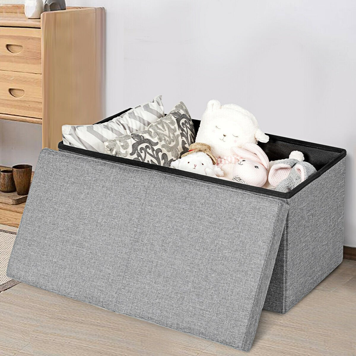 30" Folding Storage Ottoman with Lift Top, Light Gray Shoe Racks & Storage Benches   at Gallery Canada