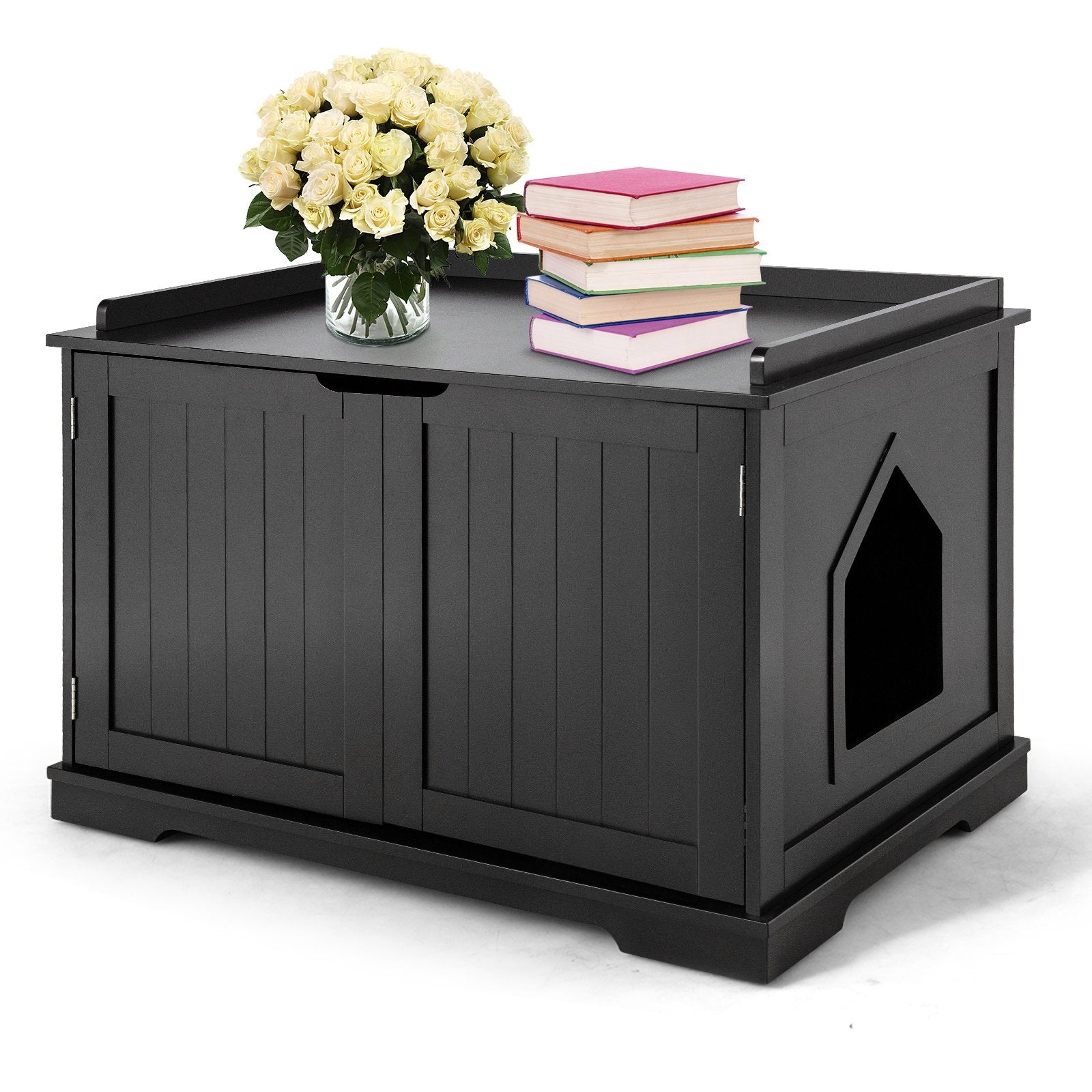 Cat Litter Box Enclosure with Double Doors for Large Cat and Kitty, Black - Gallery Canada