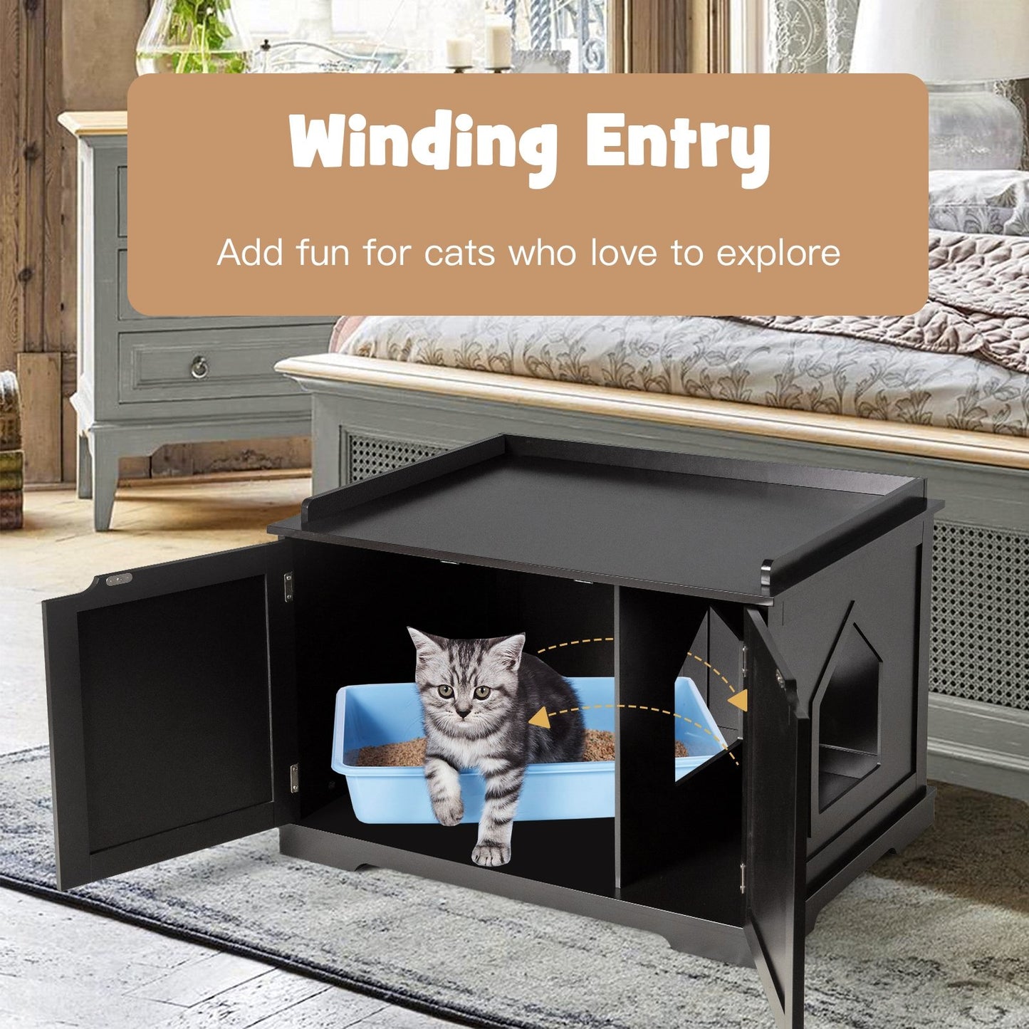 Cat Litter Box Enclosure with Double Doors for Large Cat and Kitty, Black Cat Houses   at Gallery Canada