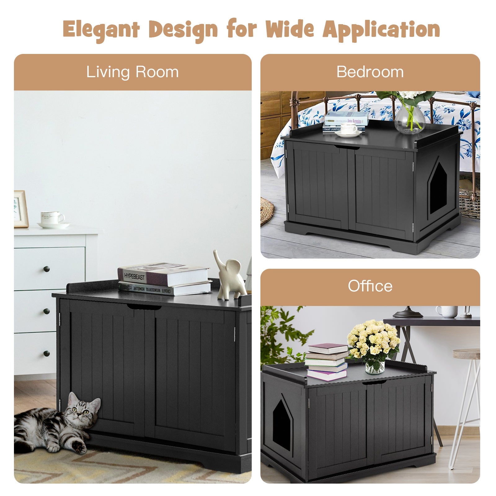 Cat Litter Box Enclosure with Double Doors for Large Cat and Kitty, Black Cat Houses at Gallery Canada