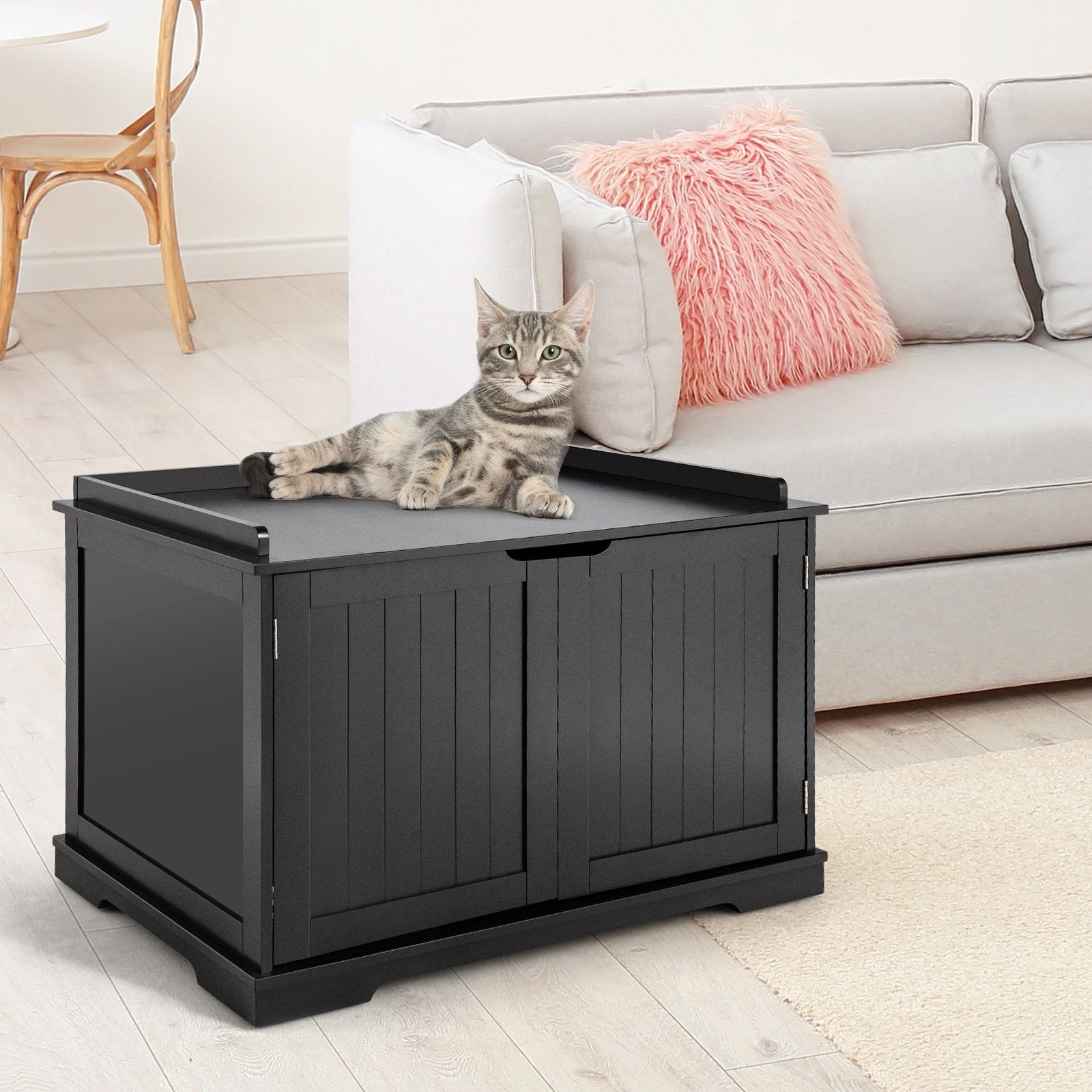 Cat Litter Box Enclosure with Double Doors for Large Cat and Kitty, Black Cat Houses   at Gallery Canada