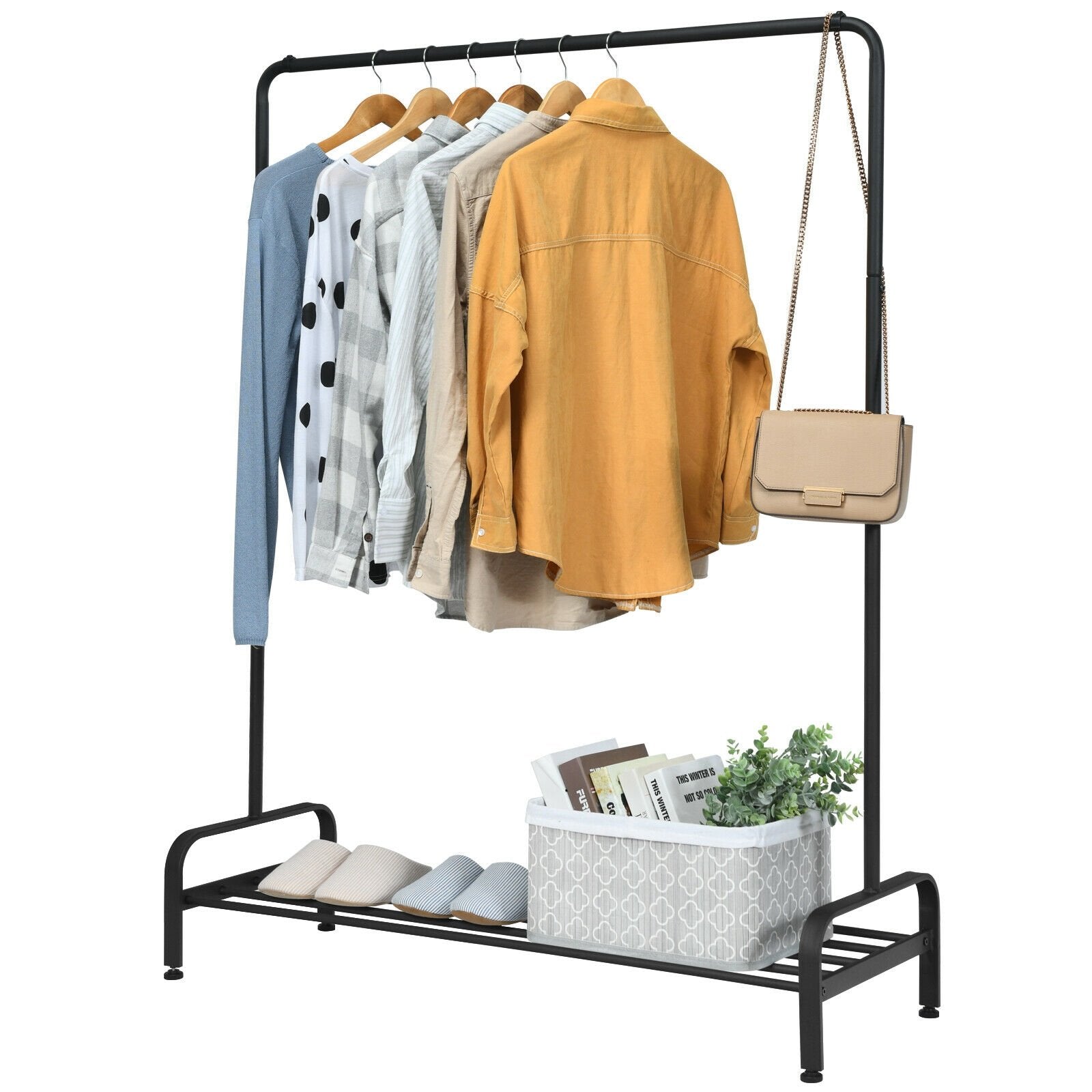 Heavy Duty Clothes Stand Rack with Top Rod and Lower Storage Shelf, Black Clothing & Closet Storage   at Gallery Canada