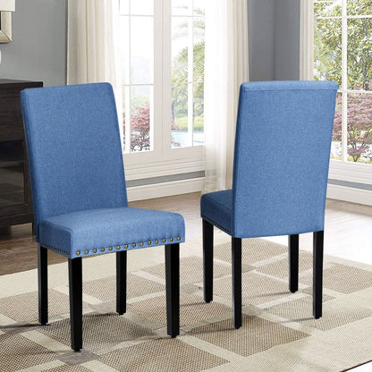 Set of 2 Fabric Upholstered Dining Chairs with Nailhead, Blue - Gallery Canada