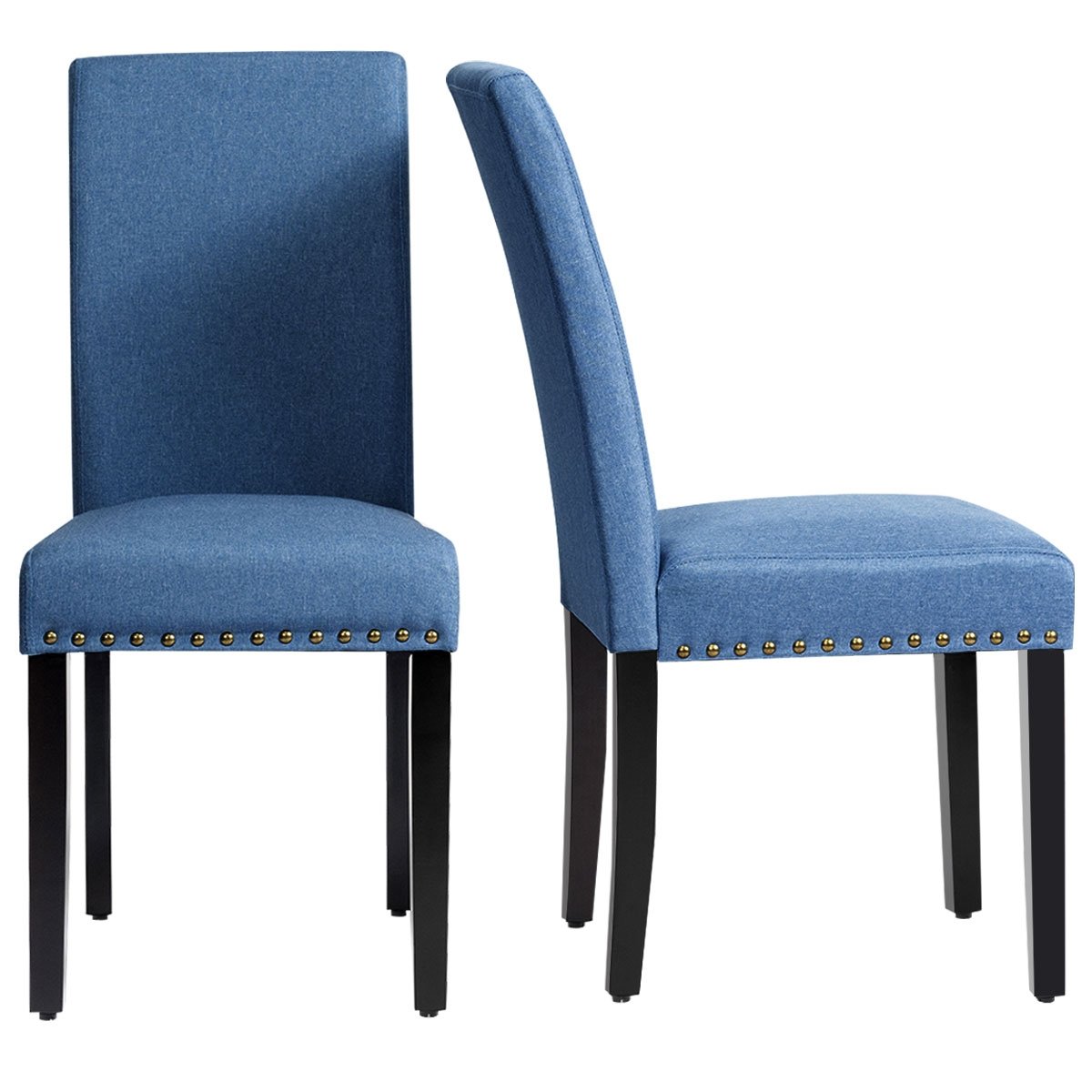 Set of 2 Fabric Upholstered Dining Chairs with Nailhead, Blue - Gallery Canada