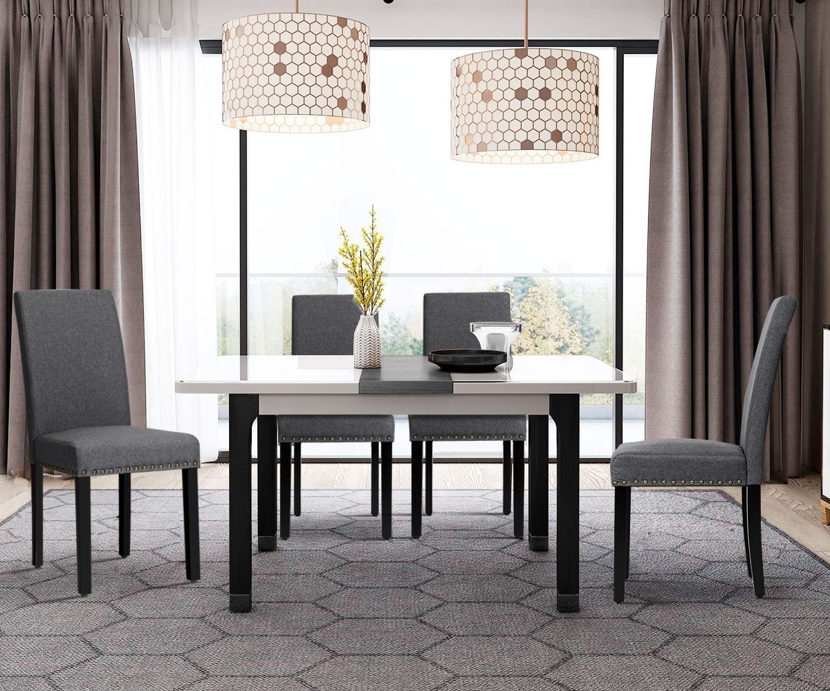 Set of 2 Fabric Upholstered Dining Chairs with Nailhead, Gray Dining Chairs   at Gallery Canada