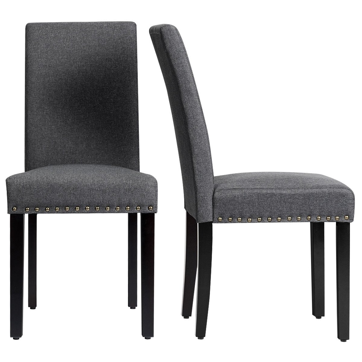 Set of 2 Fabric Upholstered Dining Chairs with Nailhead, Gray Dining Chairs   at Gallery Canada