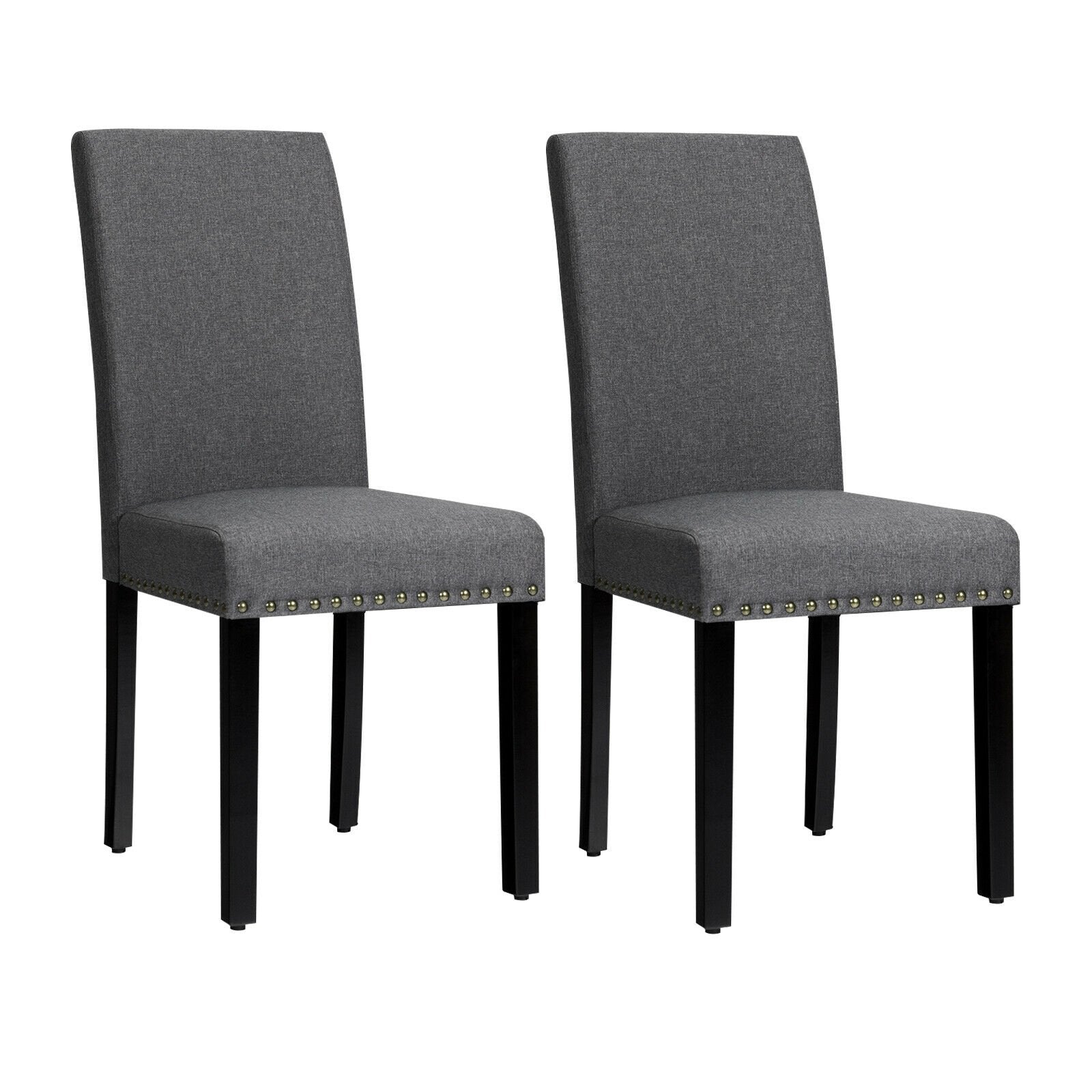 Set of 2 Fabric Upholstered Dining Chairs with Nailhead, Gray Dining Chairs   at Gallery Canada