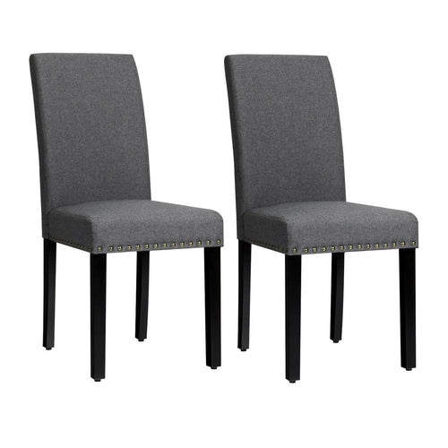 Set of 2 Fabric Upholstered Dining Chairs with Nailhead, Gray