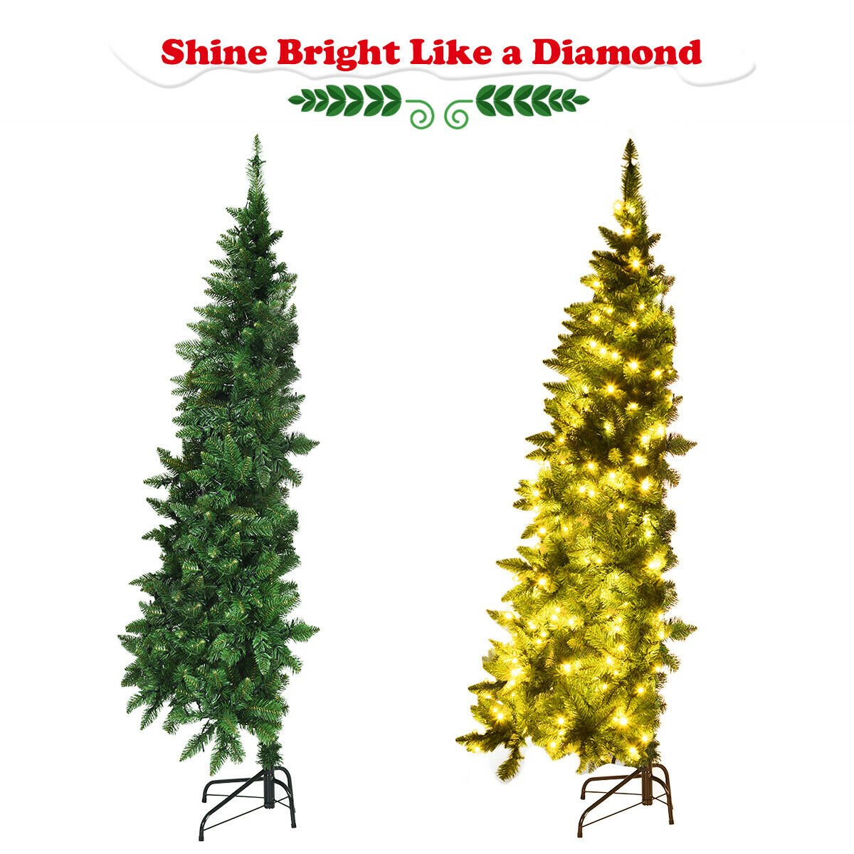 Pre-Lit Artificial Half National Christmas Tree with 8 Flash Modes-5 ft, Green Christmas Tree   at Gallery Canada