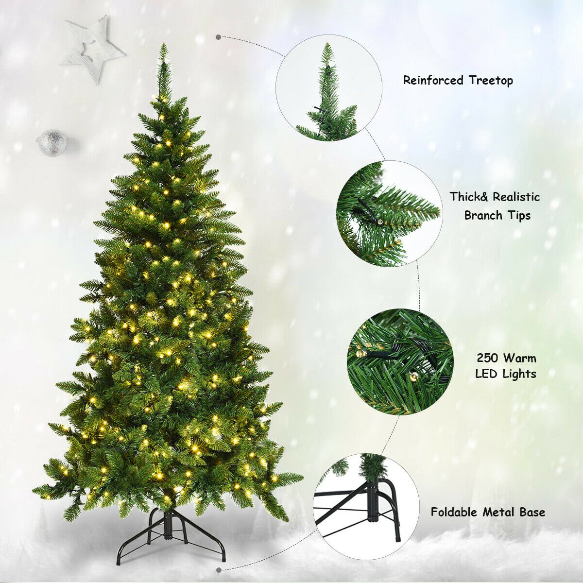 Pre-Lit Artificial Half National Christmas Tree with 8 Flash Modes-5 ft, Green Christmas Tree   at Gallery Canada