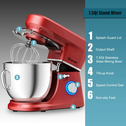 7.5 Qt Tilt-Head Stand Mixer with Dough Hook, Red - Gallery Canada