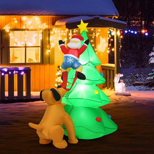 6.5 Feet Outdoor Inflatable Christmas Tree Santa Decor with LED Lights, Green - Gallery Canada