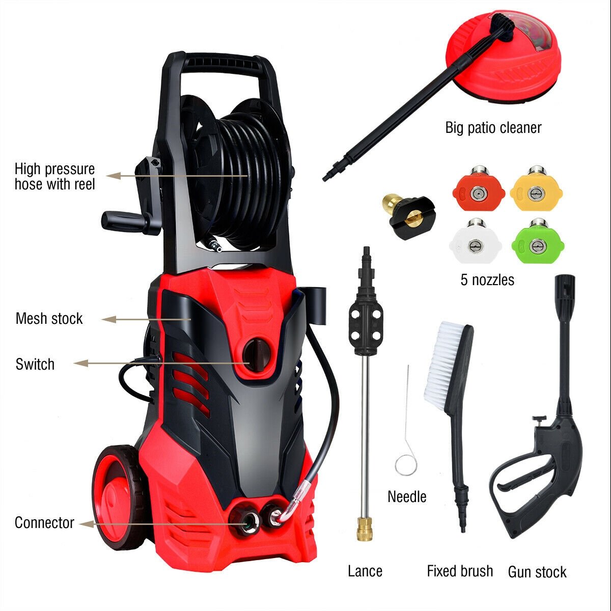 3000 PSI Electric High Pressure Washer With Patio Cleaner, Red Pressure Washers   at Gallery Canada