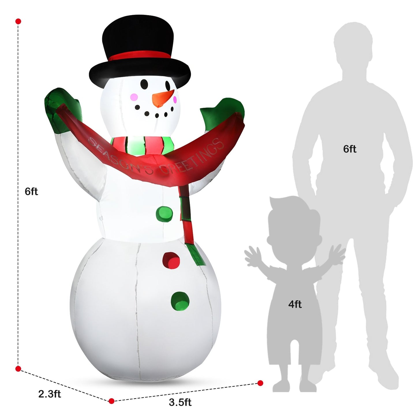 6 Feet Inflatable Christmas Snowman with LED Lights Blow Up Outdoor Yard Decoration, White Christmas Inflatables   at Gallery Canada