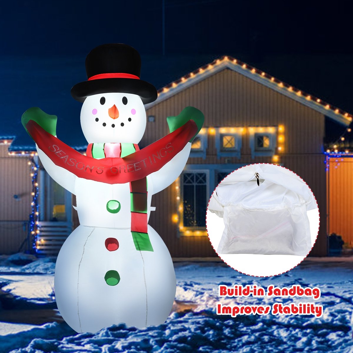 6 Feet Inflatable Christmas Snowman with LED Lights Blow Up Outdoor Yard Decoration, White Christmas Inflatables   at Gallery Canada