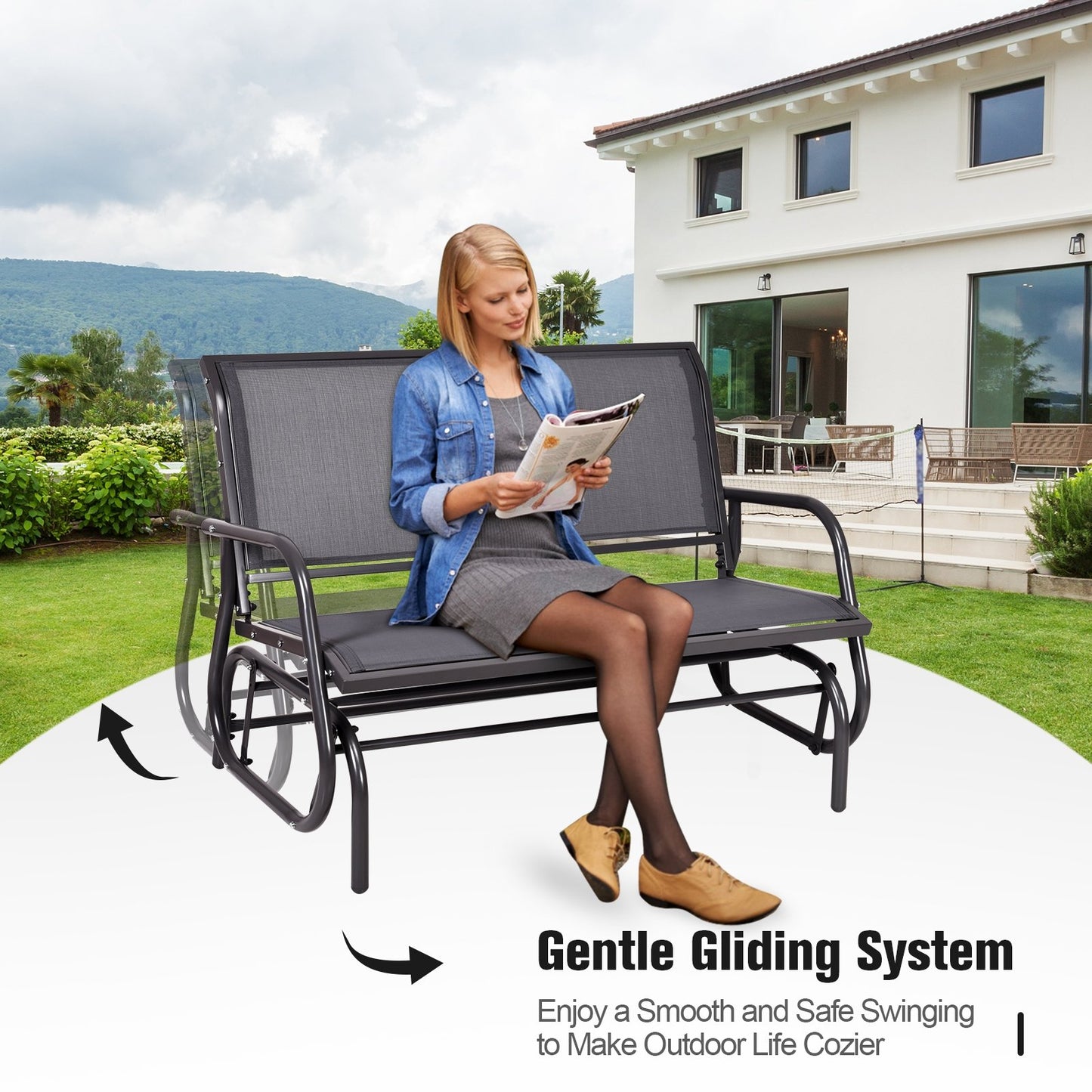 Swing Glider Chair 48 Inch Loveseat Rocker Lounge Backyard, Gray Patio Rocking Chairs & Gliders   at Gallery Canada