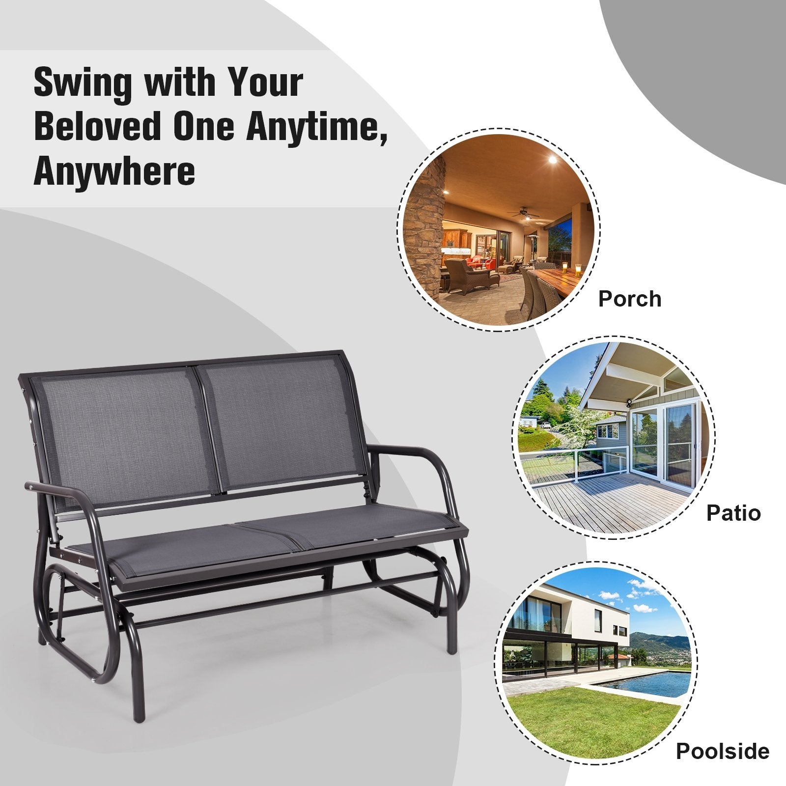 Swing Glider Chair 48 Inch Loveseat Rocker Lounge Backyard, Gray Patio Rocking Chairs & Gliders   at Gallery Canada