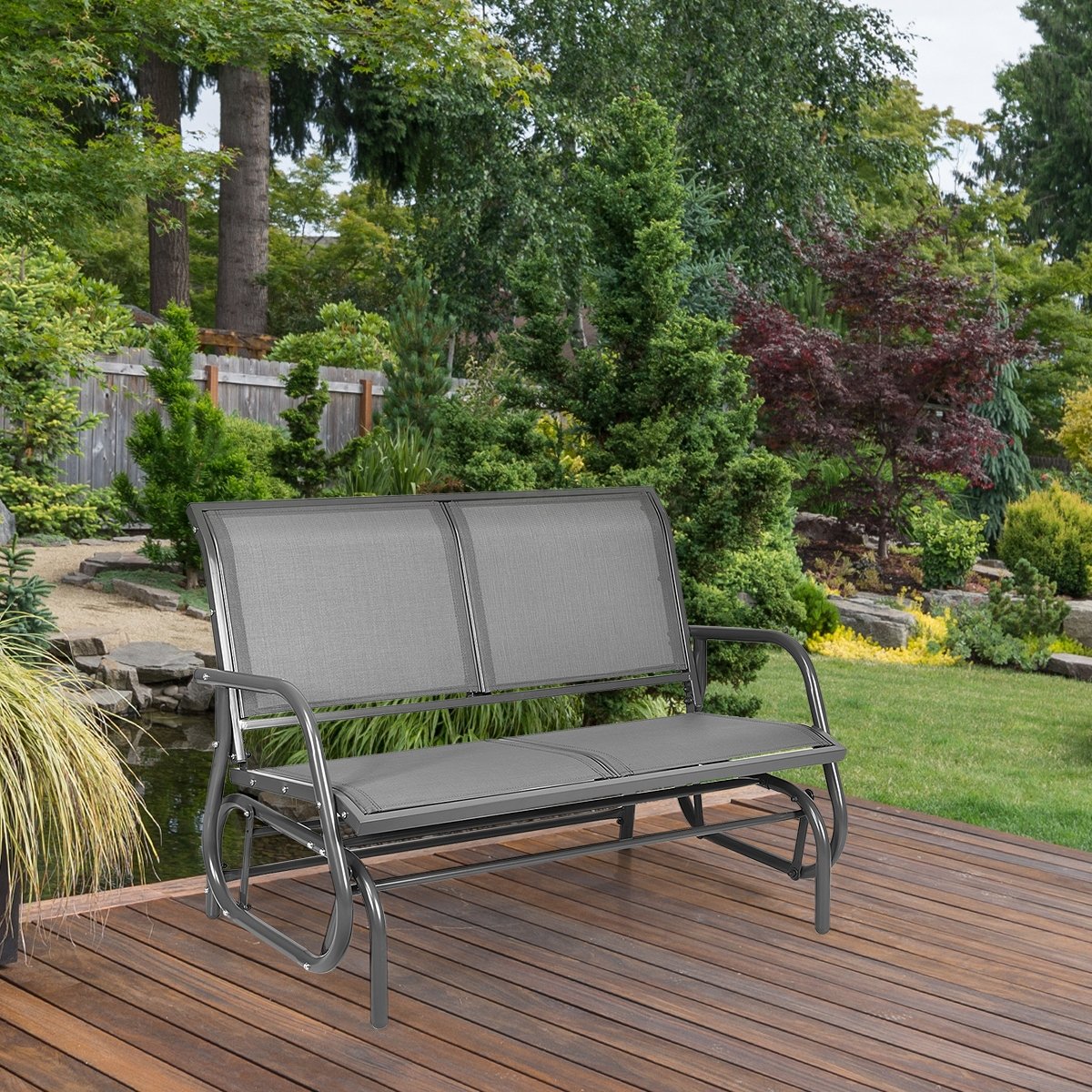 Swing Glider Chair 48 Inch Loveseat Rocker Lounge Backyard, Gray Patio Rocking Chairs & Gliders   at Gallery Canada