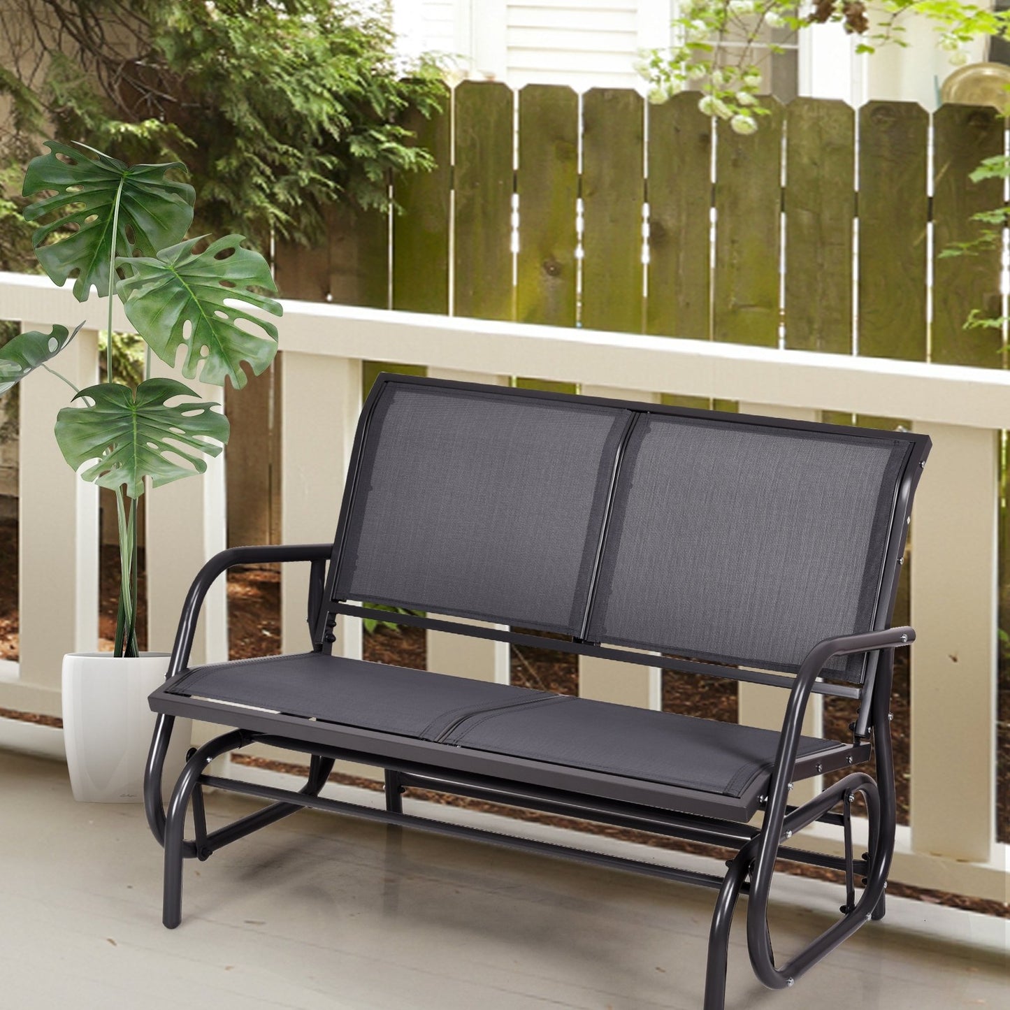 Swing Glider Chair 48 Inch Loveseat Rocker Lounge Backyard, Gray Patio Rocking Chairs & Gliders   at Gallery Canada