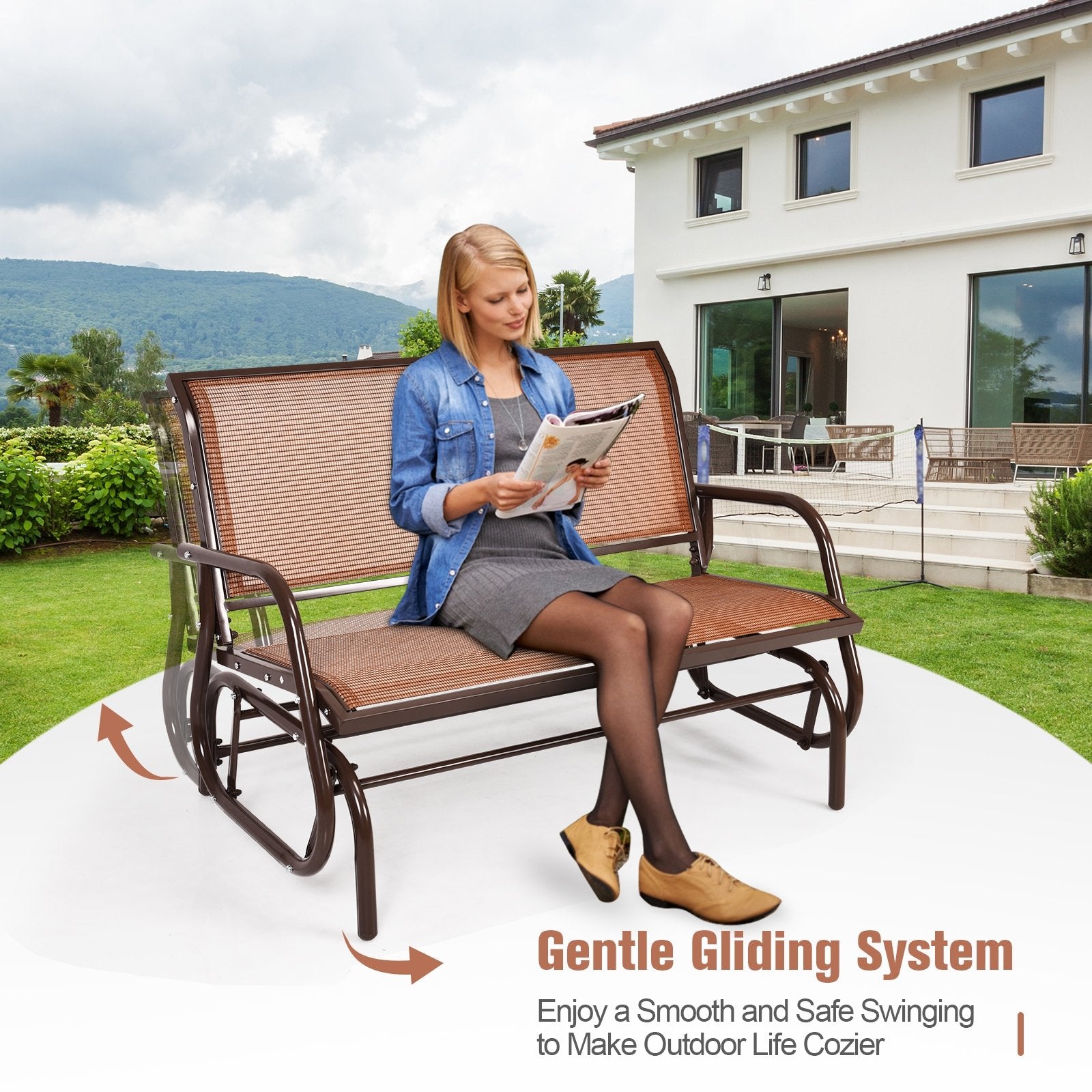 Swing Glider Chair 48 Inch Loveseat Rocker Lounge Backyard, Brown Patio Rocking Chairs & Gliders   at Gallery Canada