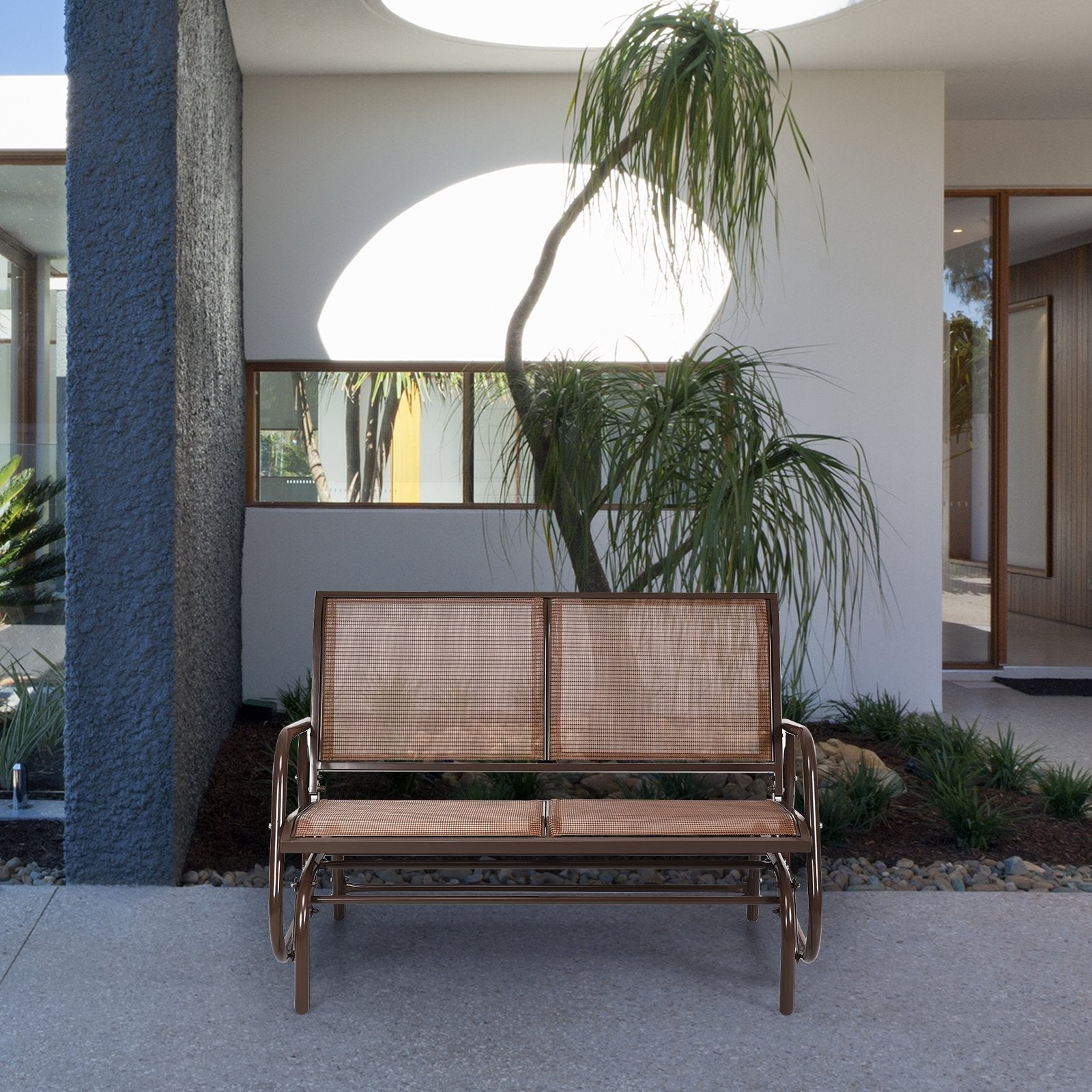 Swing Glider Chair 48 Inch Loveseat Rocker Lounge Backyard, Brown Patio Rocking Chairs & Gliders   at Gallery Canada