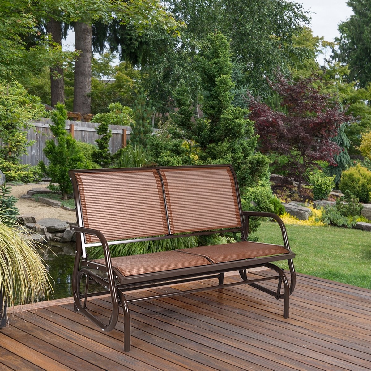 Swing Glider Chair 48 Inch Loveseat Rocker Lounge Backyard, Brown Patio Rocking Chairs & Gliders   at Gallery Canada