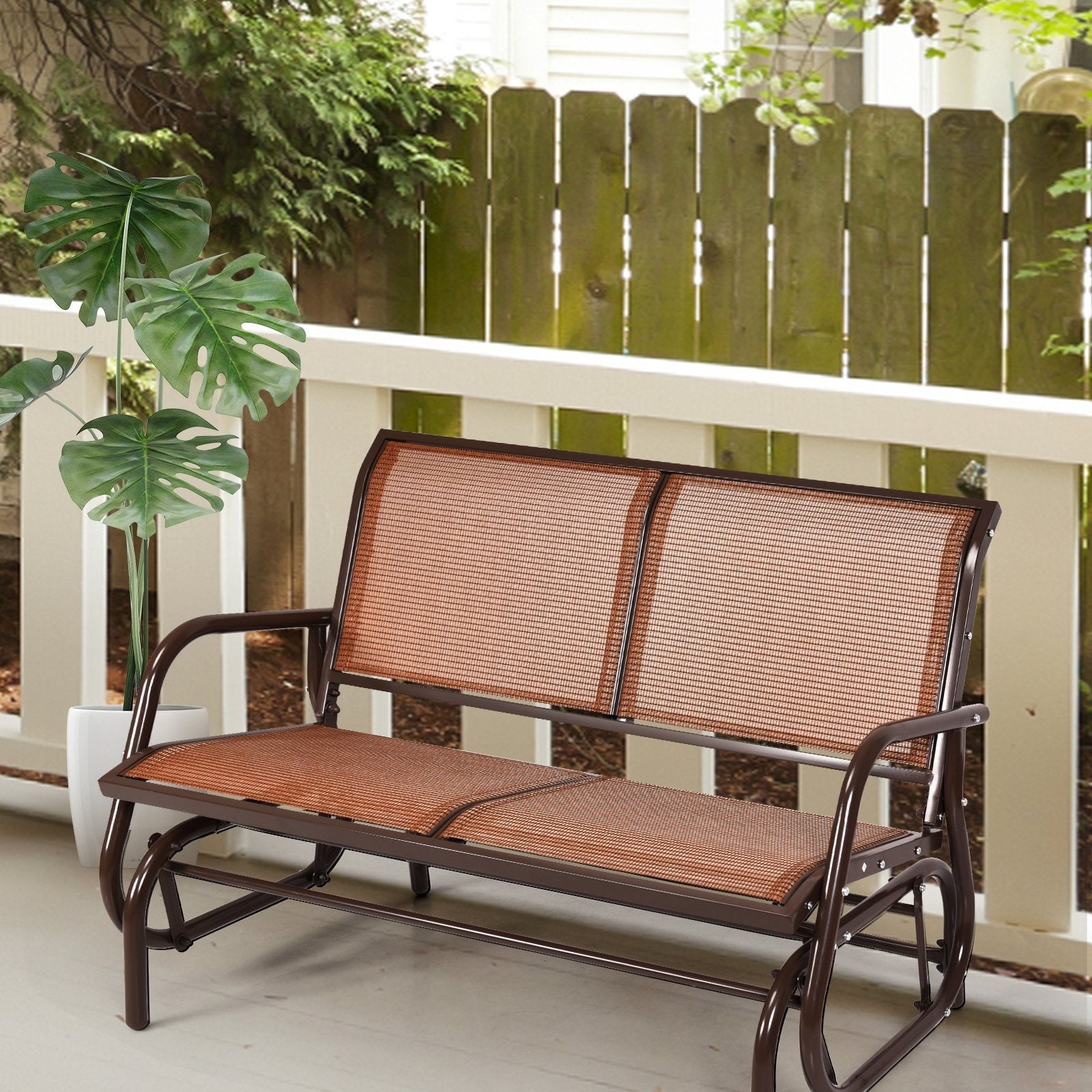 Swing Glider Chair 48 Inch Loveseat Rocker Lounge Backyard, Brown Patio Rocking Chairs & Gliders   at Gallery Canada