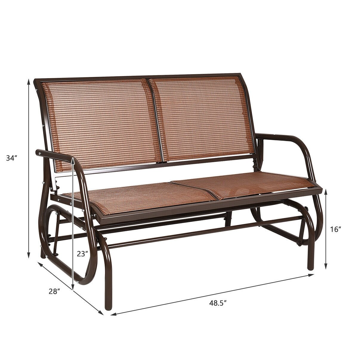 Swing Glider Chair 48 Inch Loveseat Rocker Lounge Backyard, Brown Patio Rocking Chairs & Gliders   at Gallery Canada