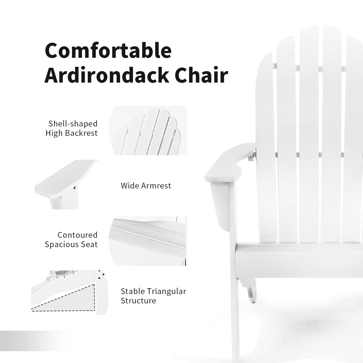 Acacia Wood Outdoor Adirondack Chair with Ergonomic Design, White Adirondack Chairs   at Gallery Canada