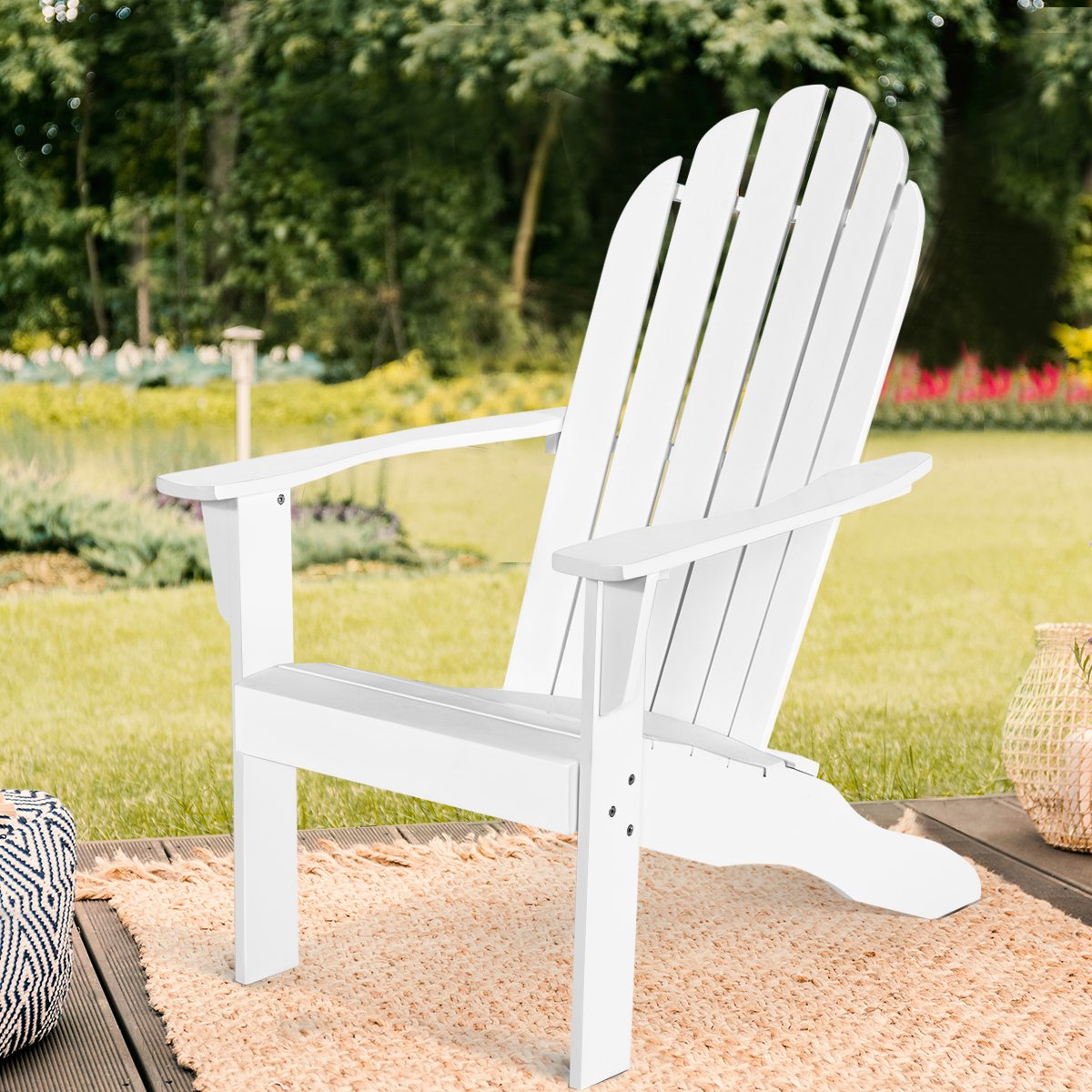 Acacia Wood Outdoor Adirondack Chair with Ergonomic Design, White Adirondack Chairs   at Gallery Canada