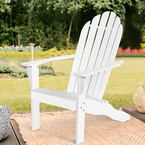 Acacia Wood Outdoor Adirondack Chair with Ergonomic Design, White