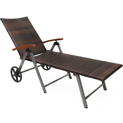 Outdoor Chaise Lounge Chair Rattan Lounger Recliner Chair, Brown Outdoor Chaise Lounges   at Gallery Canada