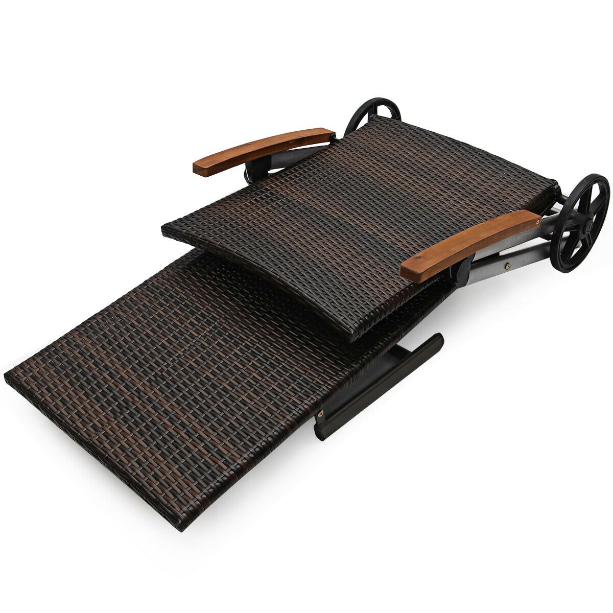 Outdoor Chaise Lounge Chair Rattan Lounger Recliner Chair, Brown Outdoor Chaise Lounges   at Gallery Canada