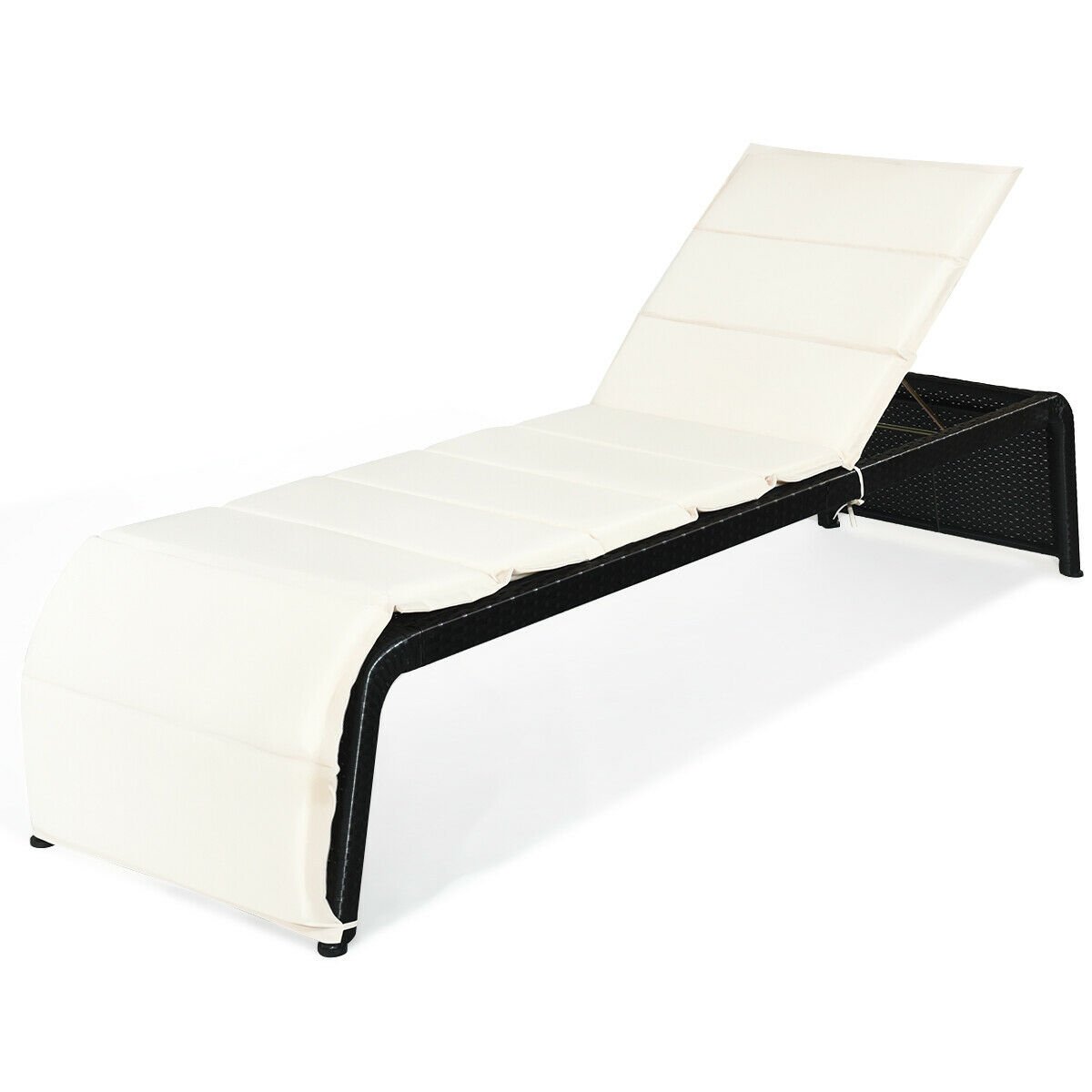 Patio Rattan Lounge Chair Back Adjustable Chaise Recliner with Cushions, White Outdoor Chaise Lounges   at Gallery Canada