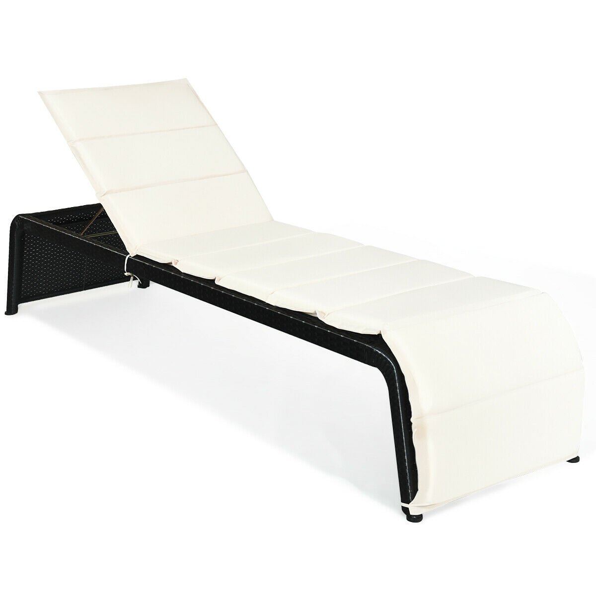 Patio Rattan Lounge Chair Back Adjustable Chaise Recliner with Cushions, White Outdoor Chaise Lounges   at Gallery Canada