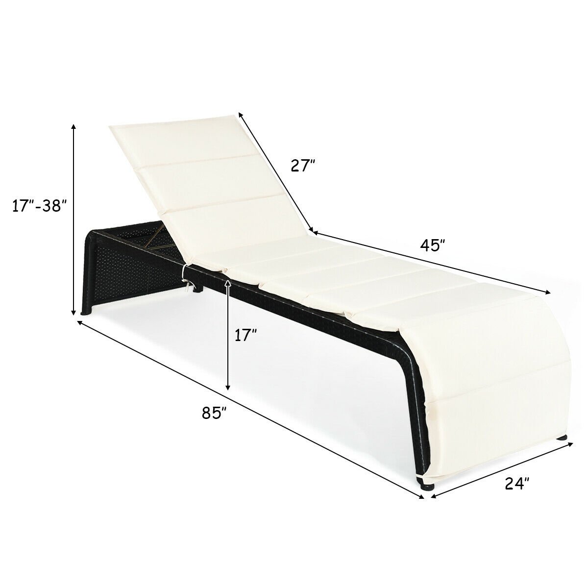 Patio Rattan Lounge Chair Back Adjustable Chaise Recliner with Cushions, White Outdoor Chaise Lounges   at Gallery Canada