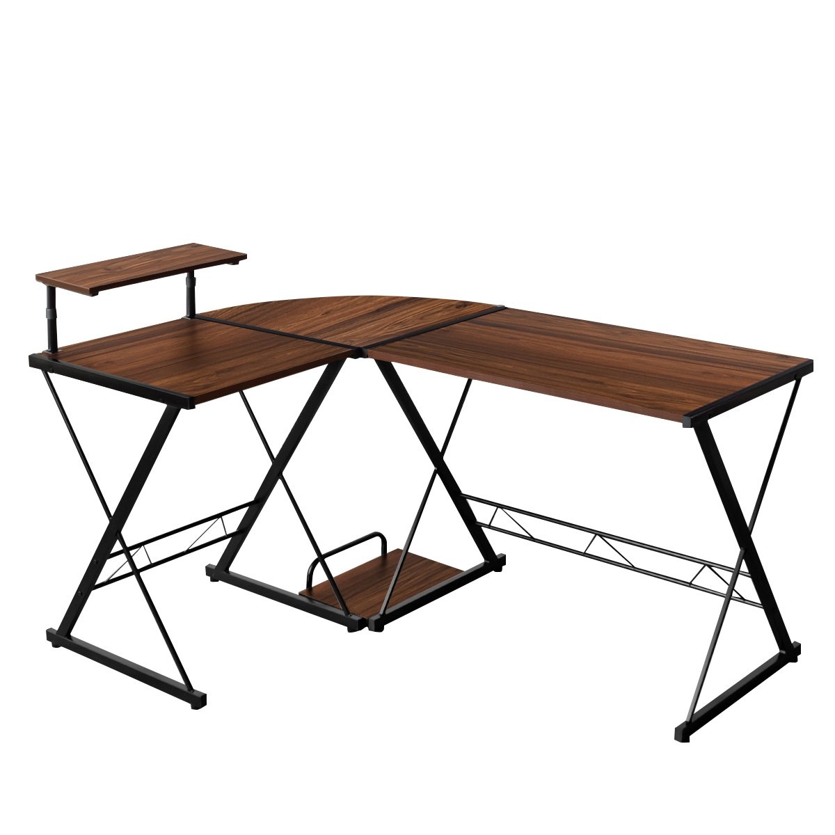 L-Shaped Computer Gaming Desk with Monitor Stand and Host Tray, Walnut L-Shaped Desks Walnut at Gallery Canada
