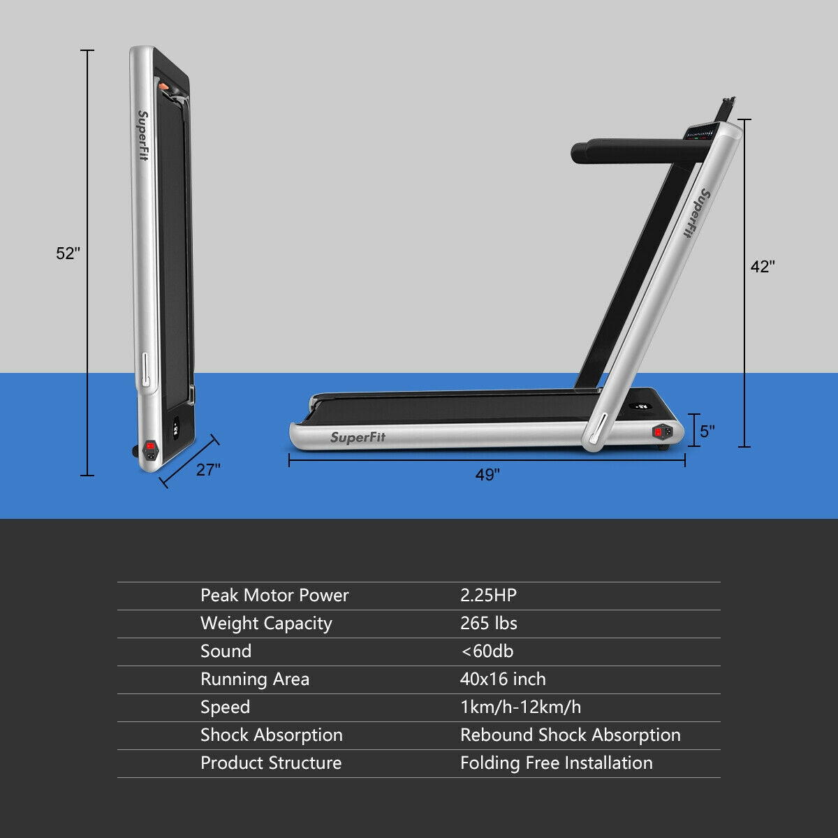 2-in-1 Electric Motorized Health and Fitness Folding Treadmill with Dual Display, Silver Treadmills   at Gallery Canada