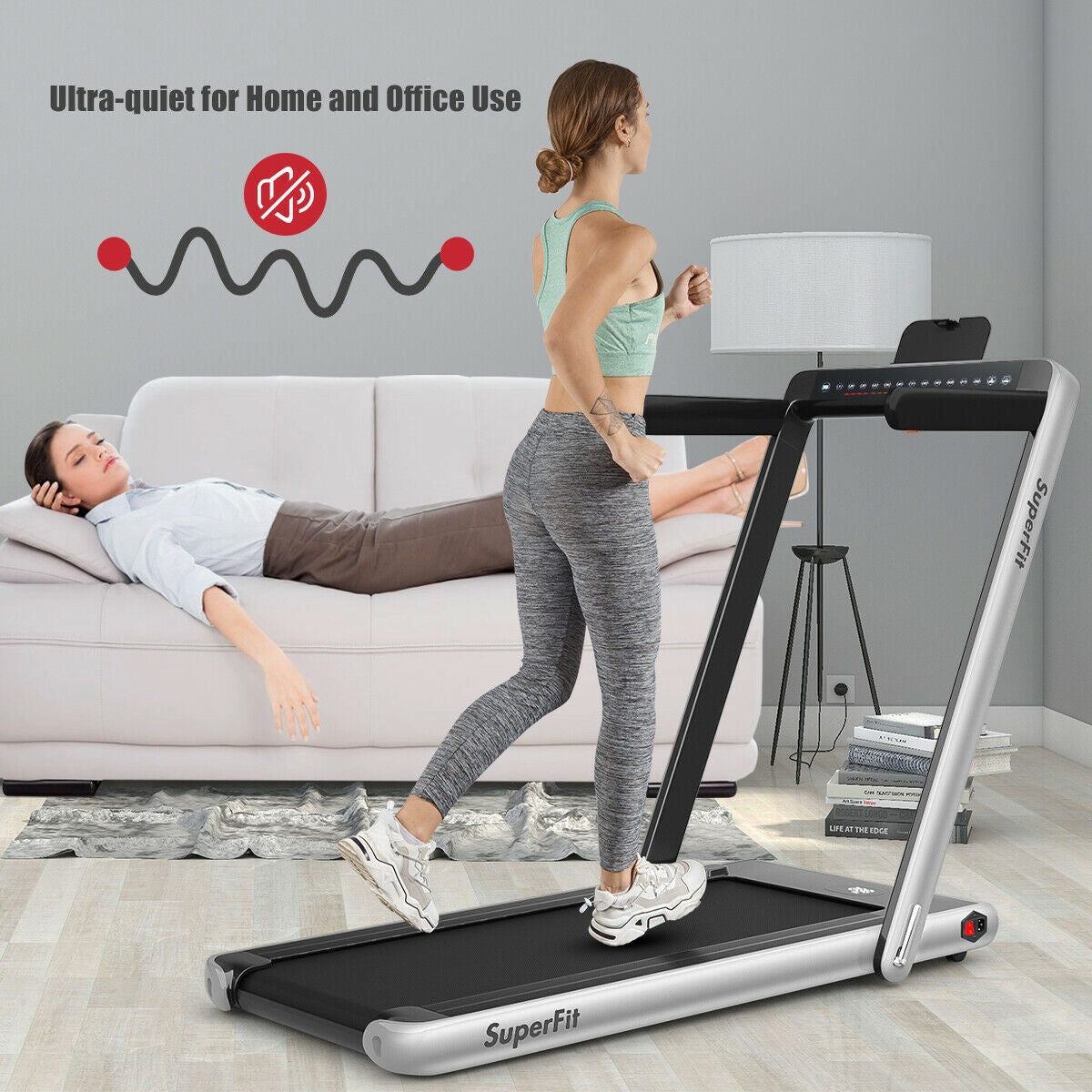 2-in-1 Electric Motorized Health and Fitness Folding Treadmill with Dual Display, Silver Treadmills   at Gallery Canada