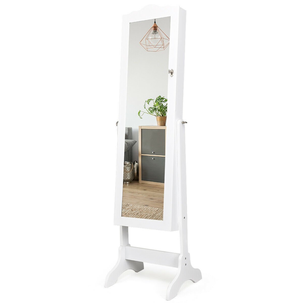 Mirrored Lockable Jewelry Cabinet Armoire Organizer Storage Box, White Jewelry Armoires   at Gallery Canada