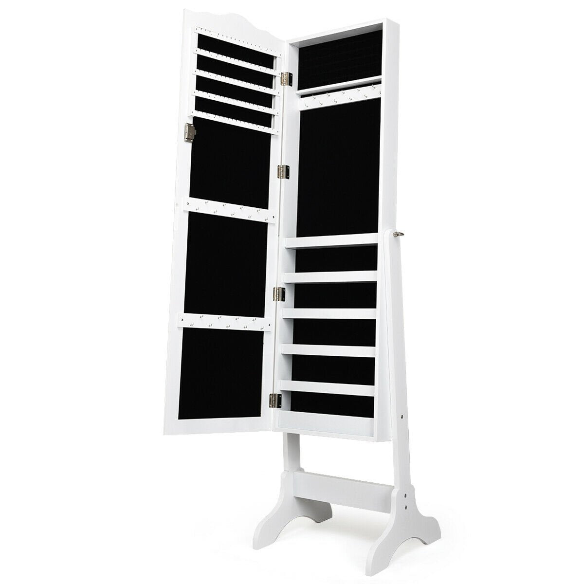 Mirrored Lockable Jewelry Cabinet Armoire Organizer Storage Box, White Jewelry Armoires   at Gallery Canada