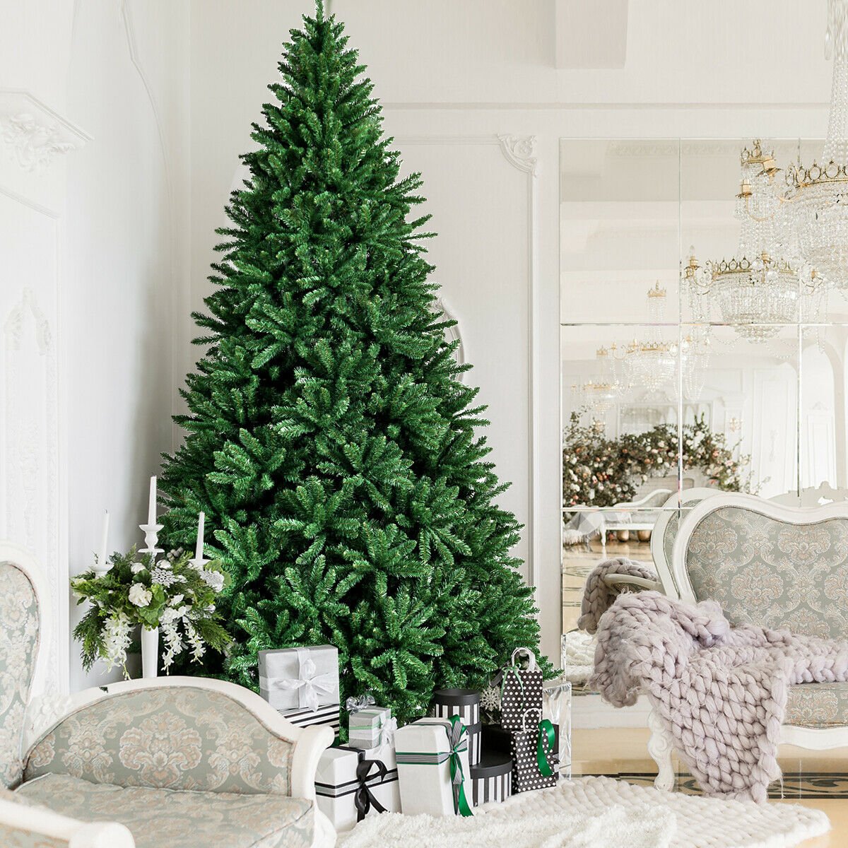 9 Feet Hinged Premium Artificial PVC Christmas Tree with Solid Metal Stand , Green Christmas Tree   at Gallery Canada