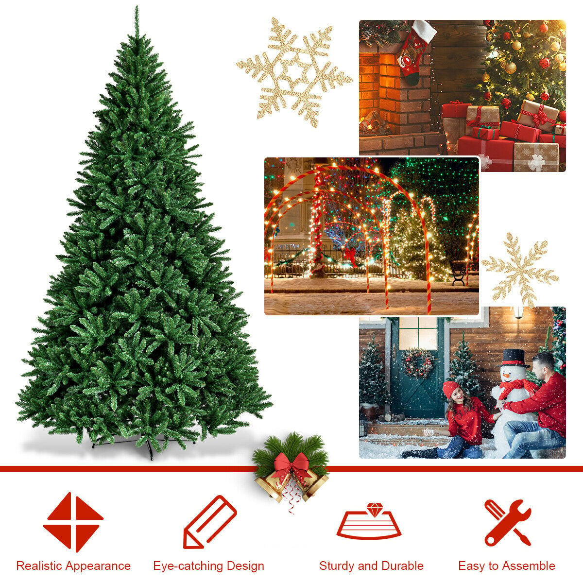 9 Feet Hinged Premium Artificial PVC Christmas Tree with Solid Metal Stand , Green Christmas Tree   at Gallery Canada