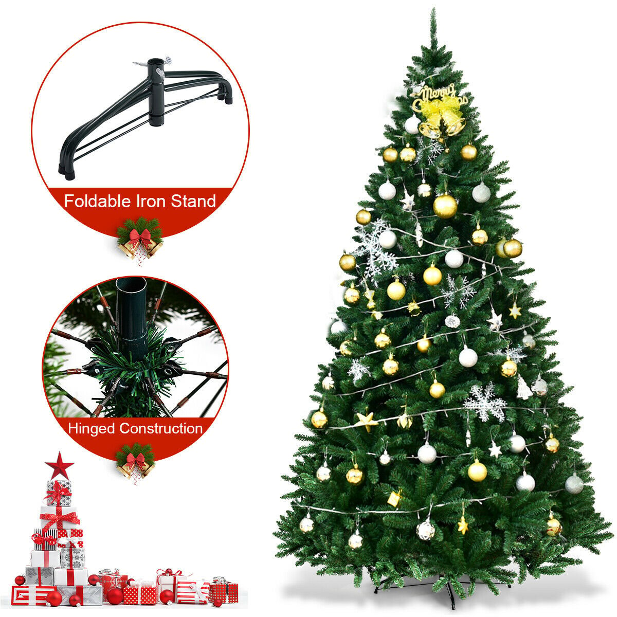 9 Feet Hinged Premium Artificial PVC Christmas Tree with Solid Metal Stand , Green Christmas Tree   at Gallery Canada