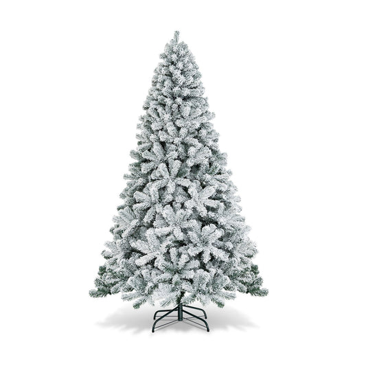 7.5 Feet Snow Flocked Hinged Artificial Christmas Tree without Lights, White Christmas Tree   at Gallery Canada