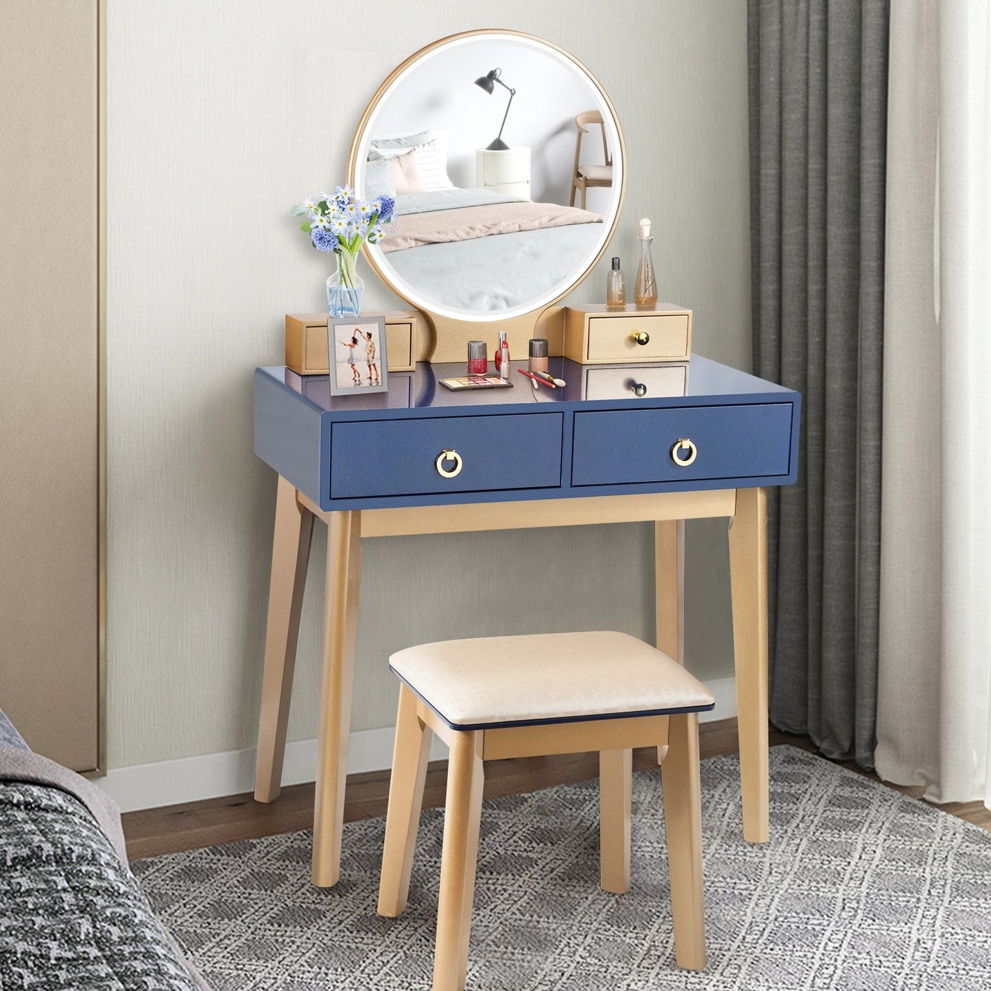 Makeup Vanity Table Set 3 Color Lighting Dressing Table, Blue Makeup Vanities   at Gallery Canada