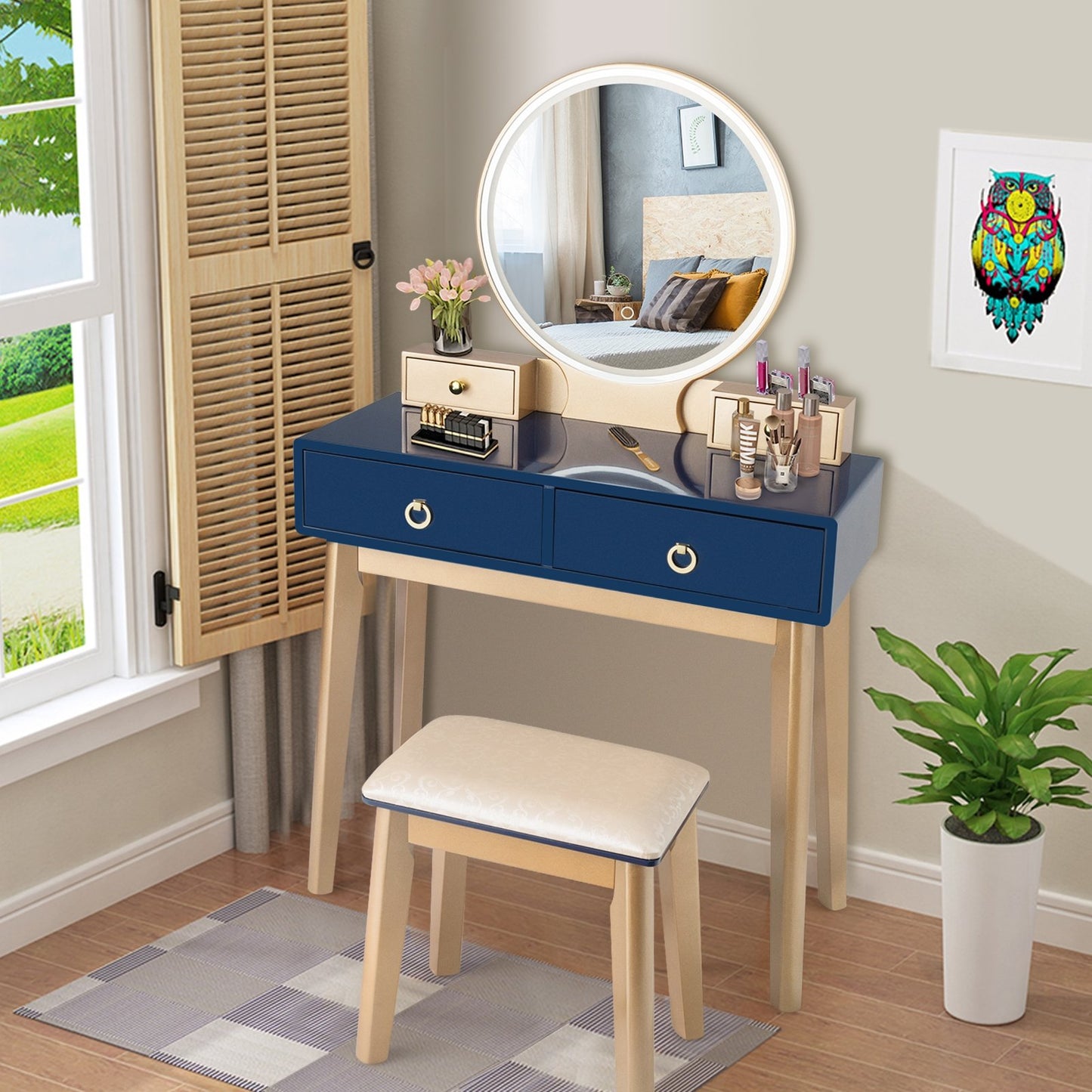 Makeup Vanity Table Set 3 Color Lighting Dressing Table, Blue Makeup Vanities   at Gallery Canada