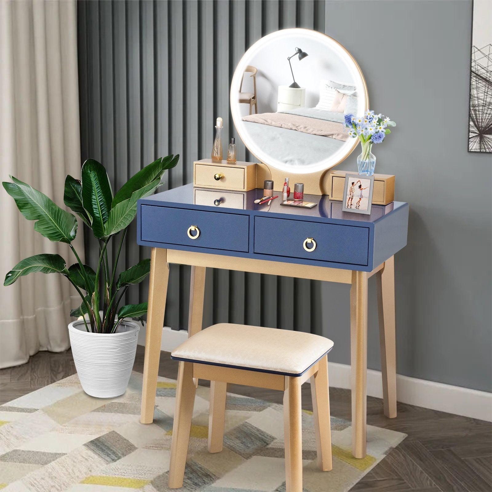 Makeup Vanity Table Set 3 Color Lighting Dressing Table, Blue Makeup Vanities   at Gallery Canada