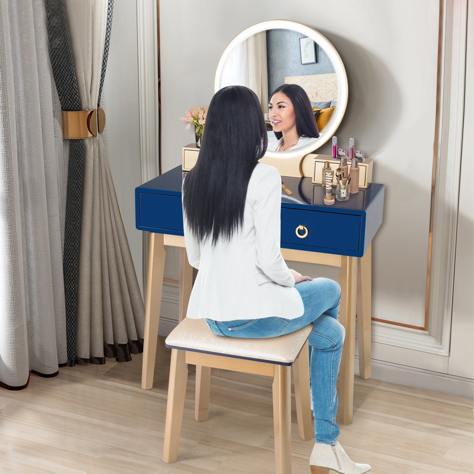 Makeup Vanity Table Set 3 Color Lighting Dressing Table, Blue Makeup Vanities   at Gallery Canada